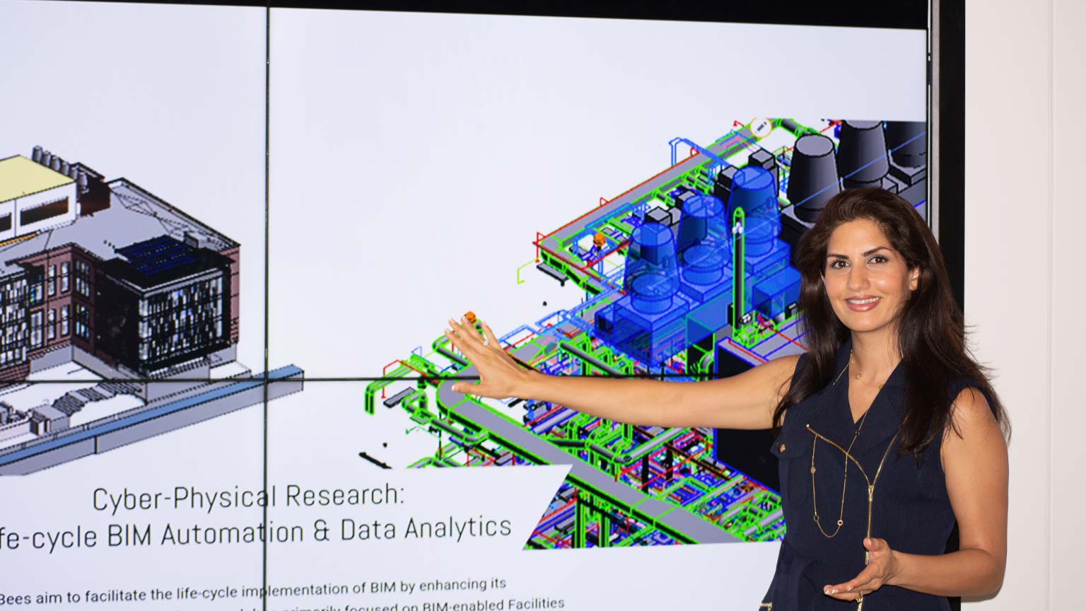 Pardis Pishdad-Bozorgi explaining a BIM model.