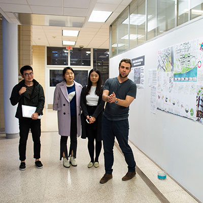 Team members Conner Smith, Wanli Gao, Bryan Katz, Jingxin Xu, and Siqi Li received an honorable mention for their ULI Hines Competition submission titled, "Looping the Banks." 